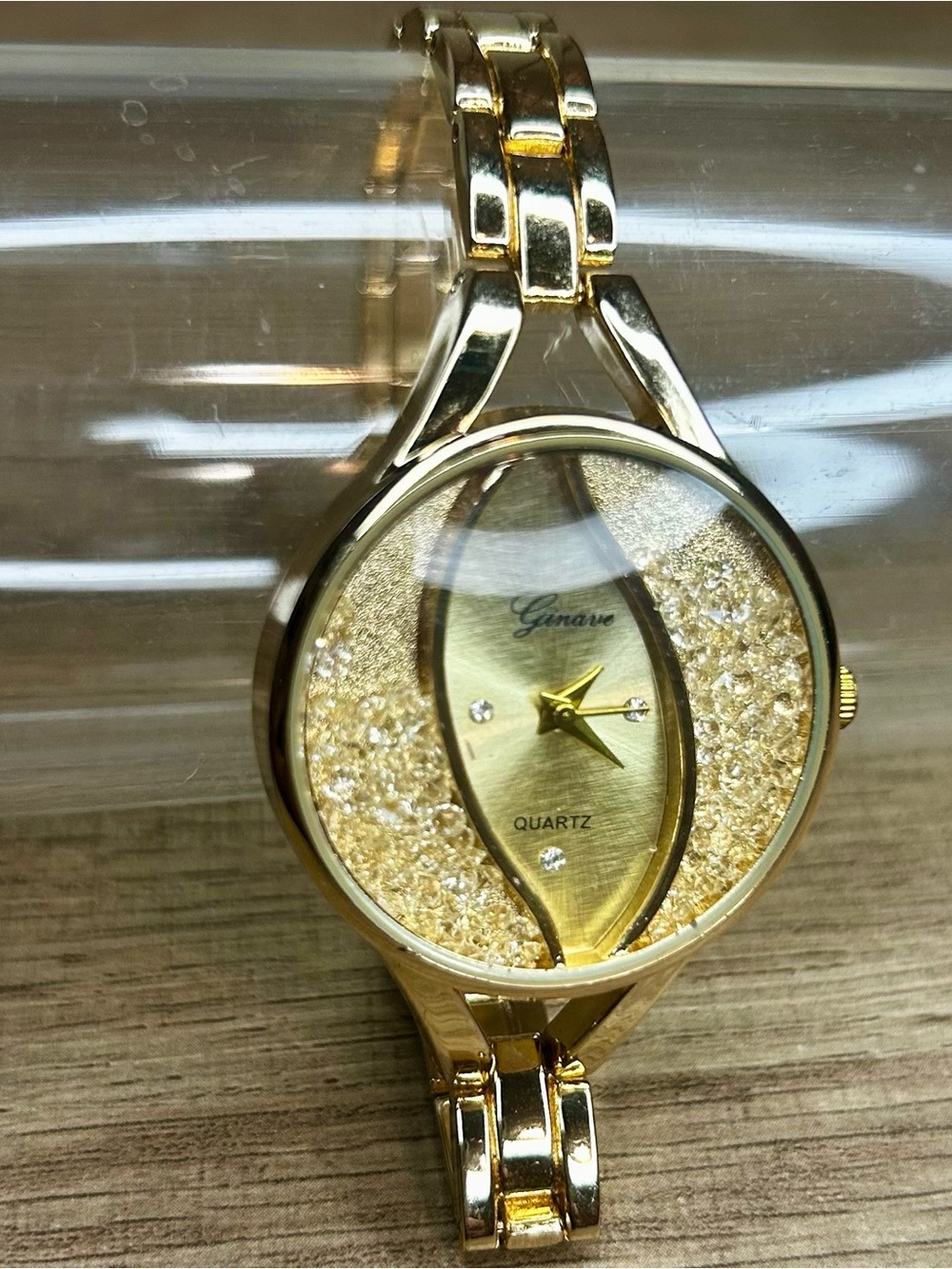 Gold Crystal Accent Women’s Quartz Bracelet Watch